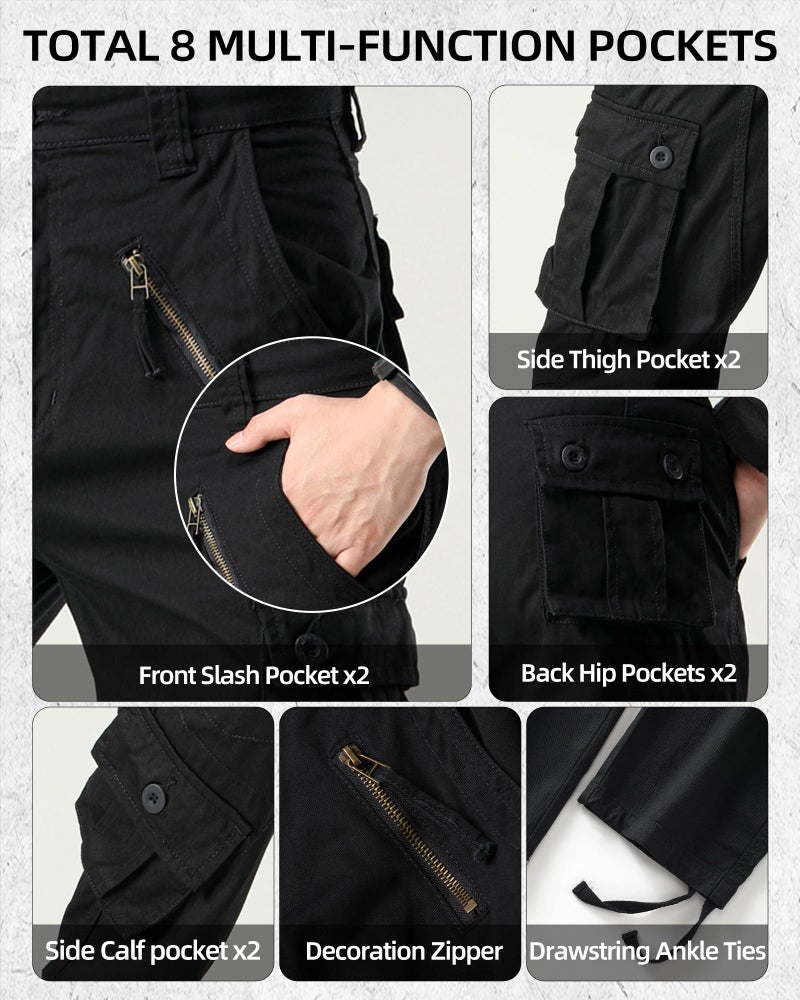 AKARMY Men's Camo Cargo Work Pants Cotton Military Army Casual Tactical Wild Combat Pants with 8 Pockets Black 44x32 - Image 5
